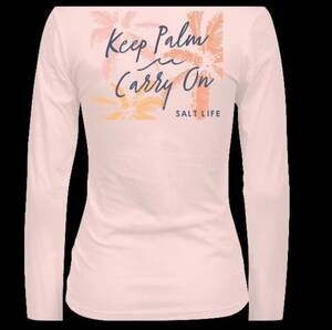 NWOT Salt Life Women's Pink Keep Palm Carry On  Long Sleeve T-Shirt Size M